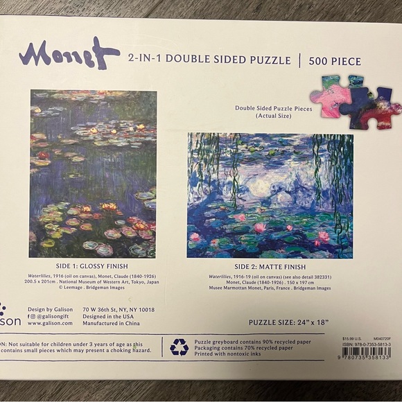 NEW Monet, Claude 2 in 1 Double Sided Puzzle 🧩 - Picture 2 of 2